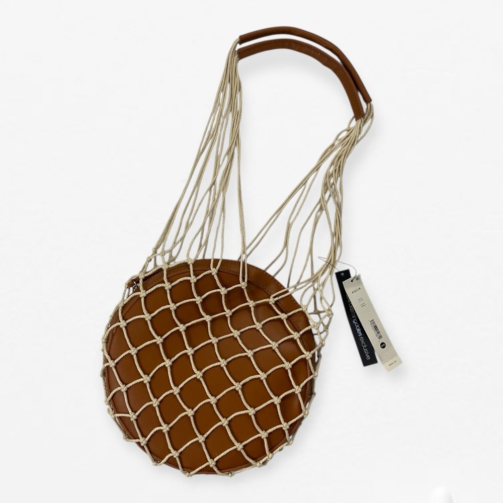 Aqua Bloomingdale's Exclusive Faux Leather Brown Fish Net Circle Shoulder Bag